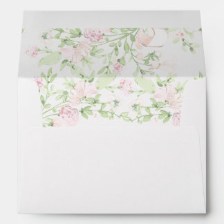 White w/ Pink & Green Watercolor Interior Wedding Envelope