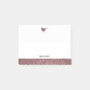 White w/ Rose Gold Faux Glitter Bird & Border Post-it Notes