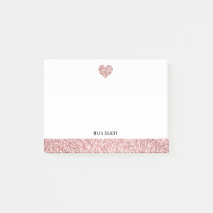 White w/ Rose Gold Faux Glitter Heart & Border Post-it Notes