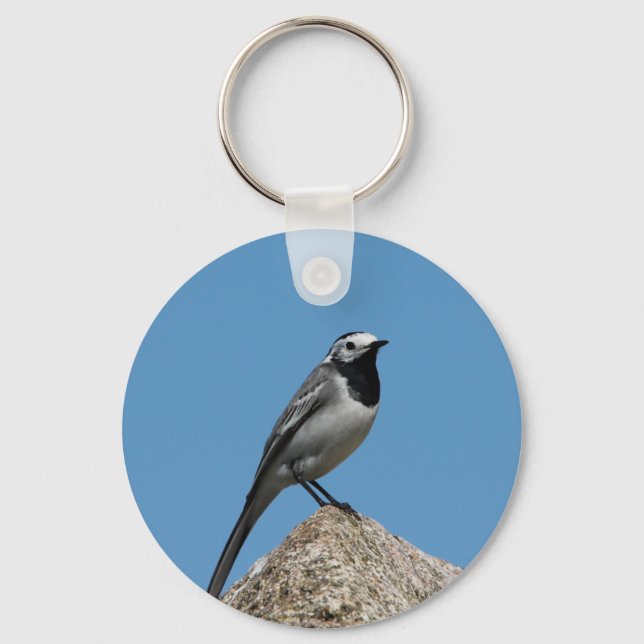 White Wagtail bird Key Ring (Front)