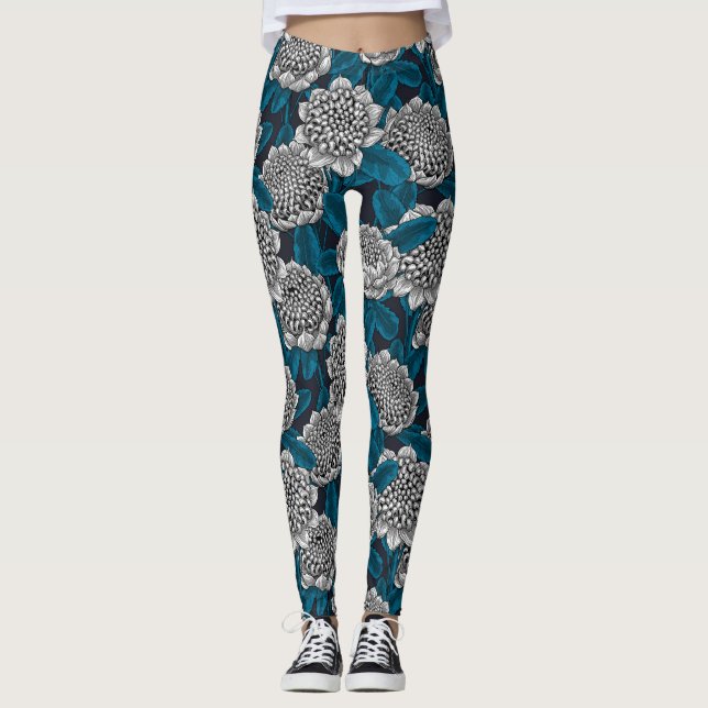 White waratah flowers leggings (Front)
