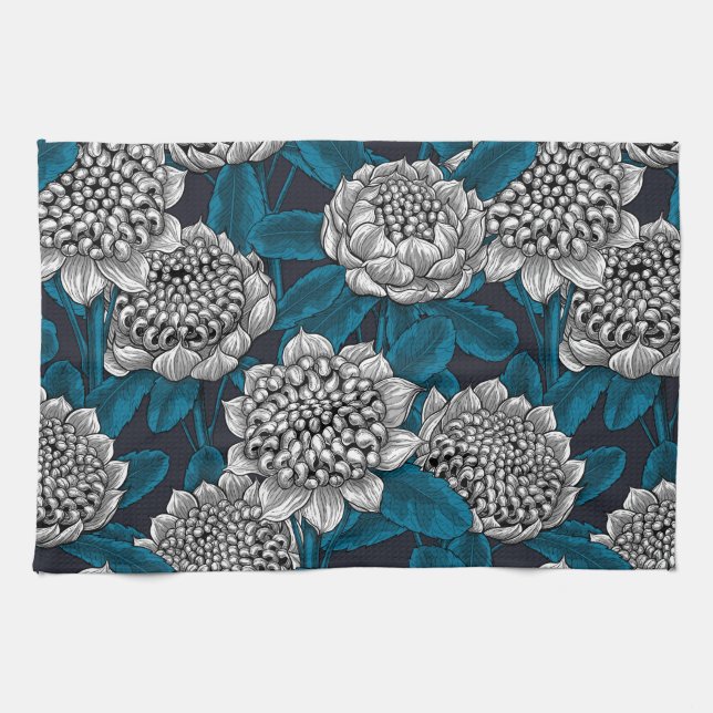 White waratah flowers tea towel (Horizontal)