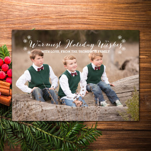 White Warmest Holiday Wishes Photo Flat Card