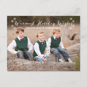 White Warmest Holiday Wishes Photo Postcard