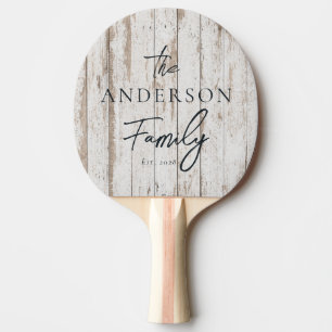 White Wash Wooden Boards Hand Written Family Name Ping Pong Paddle