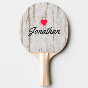 White Wash Wooden Boards Vintage Heart Signature Ping Pong Paddle