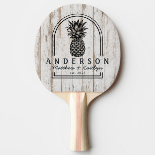 White Wash Wooden Pineapple Wedding Arch & Name Ping Pong Paddle
