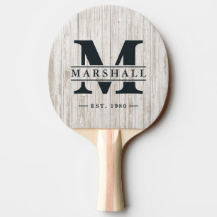 White Washed Wood Monogram & Name Overlay Ping Pong Paddle