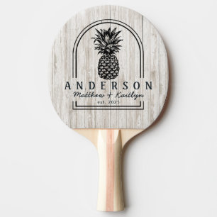 White Washed Wood Pineapple Wedding Arch & Name Ping Pong Paddle