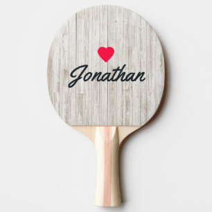 White Washed Wood Vintage Heart Signature Ping Pong Paddle