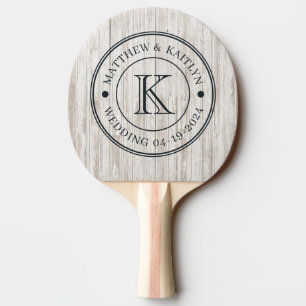 White Washed Wood  Wedding Monogram Ping Pong Paddle