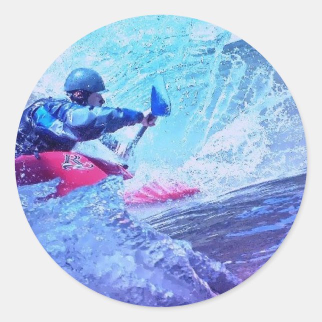 White Water Kayaker Classic Round Sticker (Front)