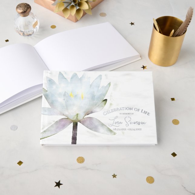 White Water Lily Celebration of Life Funeral Guest Book (Front Open)