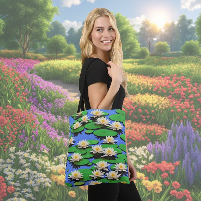 White Water Lily Flower Tote Bag (White Water Lilies tote bag)
