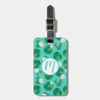 White Water Lily Flowers & Lily Pad Pattern Luggage Tag