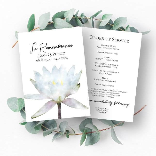 White Water Lily Funeral Memorial Service Program Programme (Creator Uploaded)
