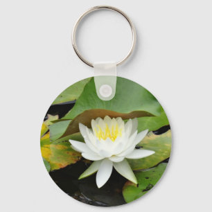 White Water Lily in Full Bloom Key Ring