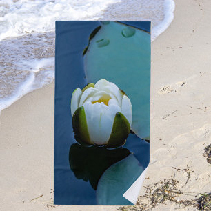 White water lily in the pond, nature photography beach towel