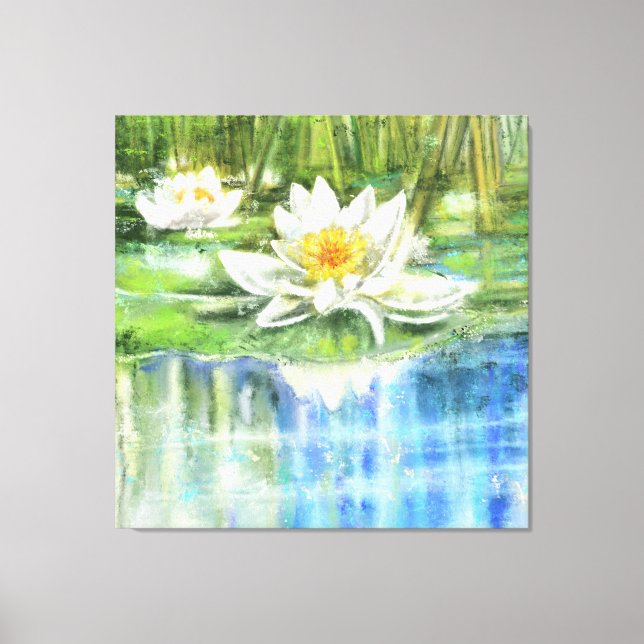 White Water Lily Nymphaea alba - Original Painting Canvas Print (Front)