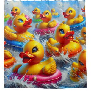 "White Water Rafting Rubber Duckies" Shower Curtain