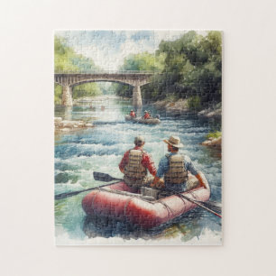 White Water Rafting Watercolor River Puzzle