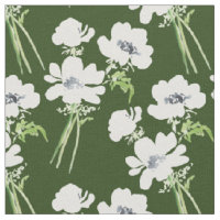White watercolor anemones on a green background