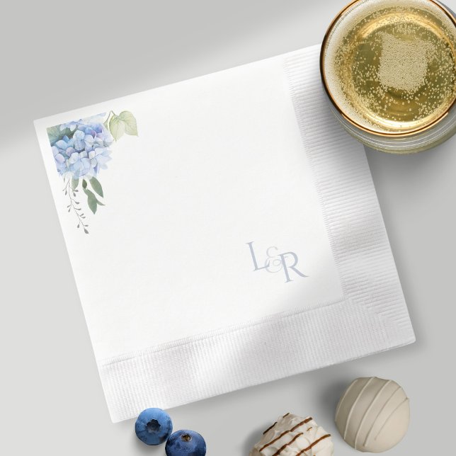 White | Watercolor Blue Hydrangea Wedding  Napkin (Creator Uploaded)