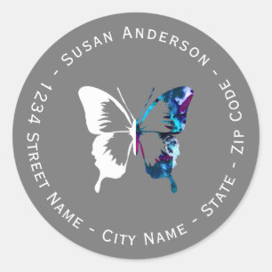 White & Watercolor Butterfly Return Address Label