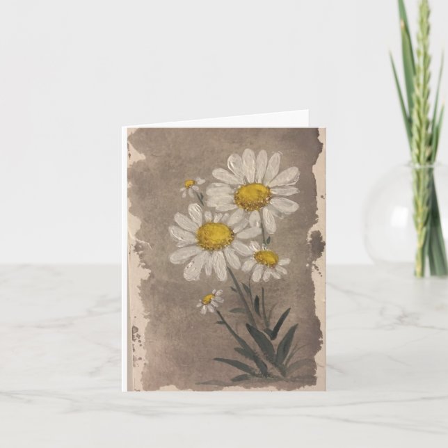 White watercolor daisies- folded blank card  (Front)