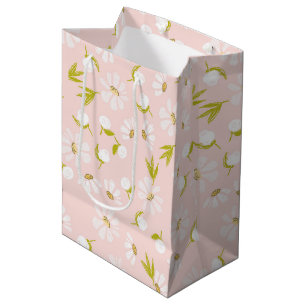 White Watercolor Daisies On Pink Medium Gift Bag
