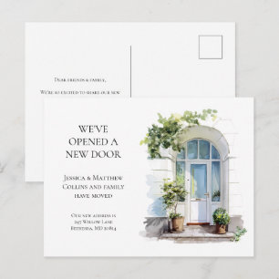 White Watercolor Door New Home Moving Announcement Postcard