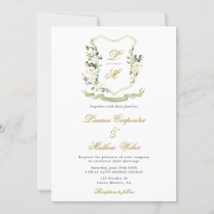 White Watercolor Floral Crest Wedding invitation