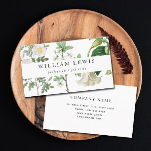 White Watercolor Floral & Greenery Professional Business Card