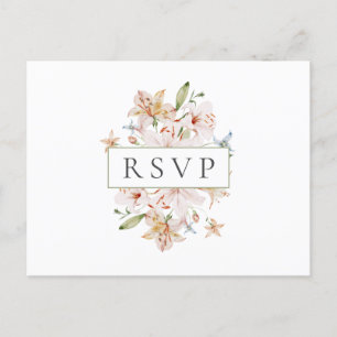 White Watercolor Floral Wedding RSVP Invitation Postcard