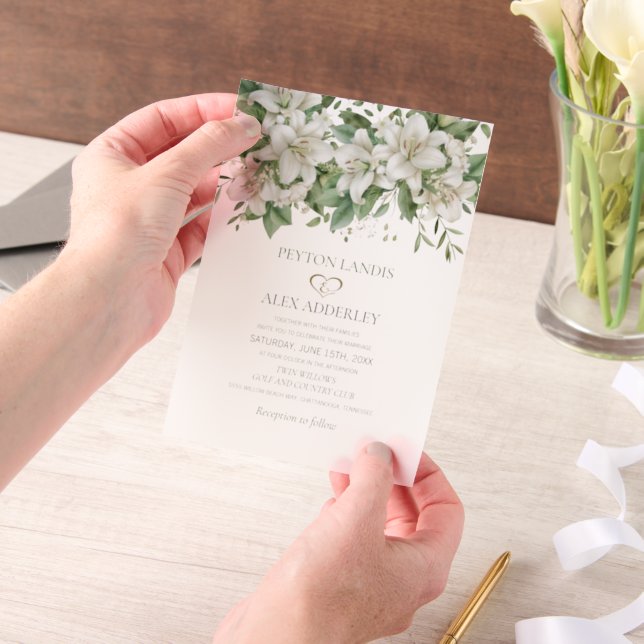 White Watercolor Floral Wedding  Vellum Invitations (Handheld)