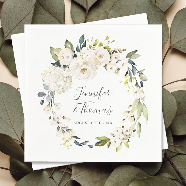 White Watercolor Floral Wreath Wedding Napkin (Creator Uploaded)