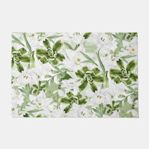 White Watercolor Flowers 2 Doormat