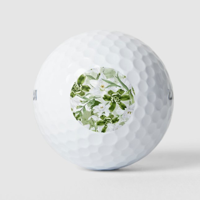 White Watercolor Flowers 2 Golf Balls (Front)