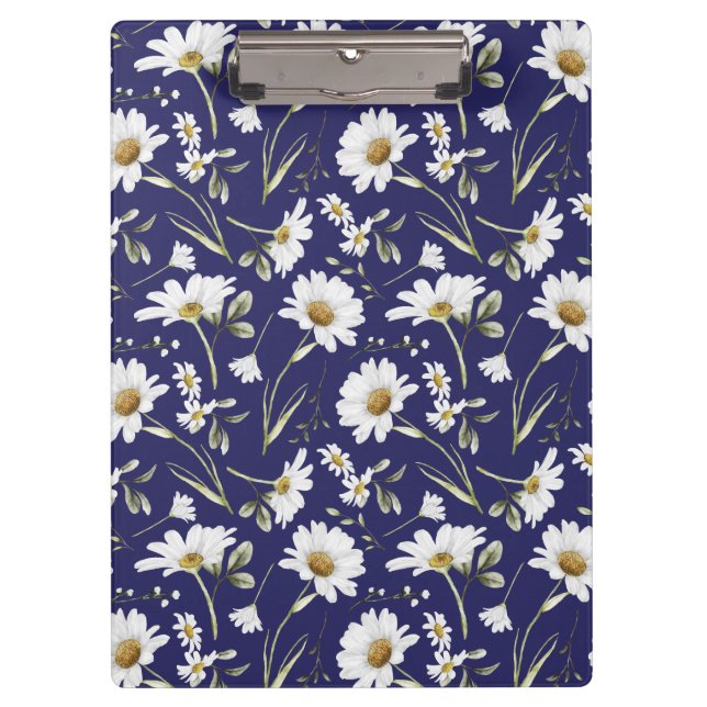 White Watercolor Flowers Clipboard (Front)