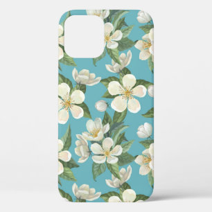 White Watercolor Flowers Green Leaves iPhone 12 Case