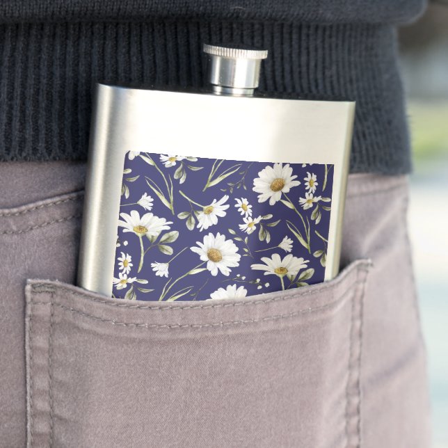 White Watercolor Flowers Hip Flask (In Situ)
