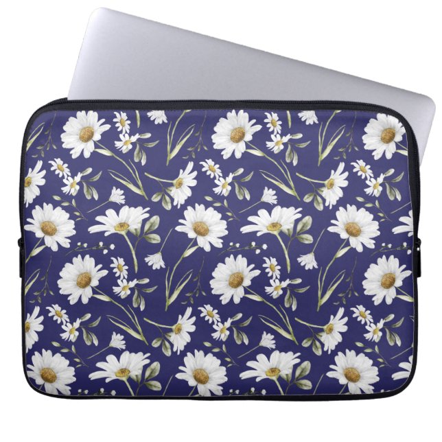 White Watercolor Flowers Laptop Sleeve (Front)