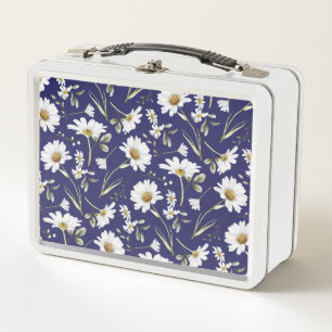 White Watercolor Flowers Metal Lunch Box