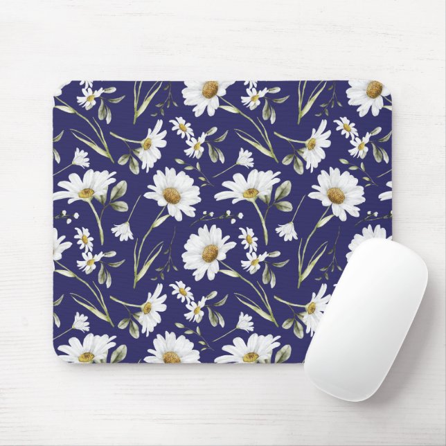 White Watercolor Flowers Mouse Pad (With Mouse)