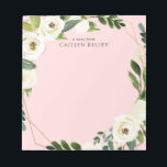 White Watercolor Flowers, Pink Personalised Notepad<br><div class="desc">This beautiful notepad features string lights and watercolor flowers. Add your personalisation using the template form. To change the font,  style,  colour or layout,  select the option to "customise further".</div>