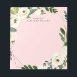 White Watercolor Flowers, Pink Personalised Notepad<br><div class="desc">This beautiful notepad features string lights and watercolor flowers. Add your personalisation using the template form. To change the font,  style,  colour or layout,  select the option to "customise further".</div>