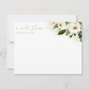 White Watercolor Flowers Script Thank You Card