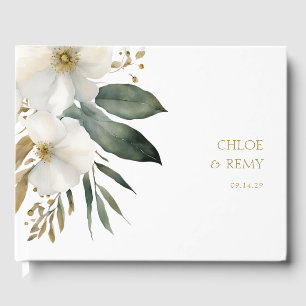 White   Watercolor Foliage Photo Wedding  Guest Book