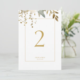 White Watercolor Foliage Wedding Table Number