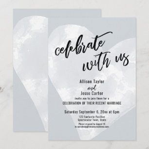 White Watercolor Heart Celebrate with Us Grey Invitation